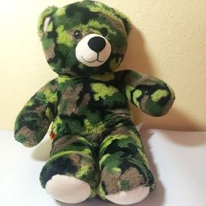 Build a Bear‎ Green Camouflage Teddy Bear 16" Plush Camo Stuffed Animal Toy BABW